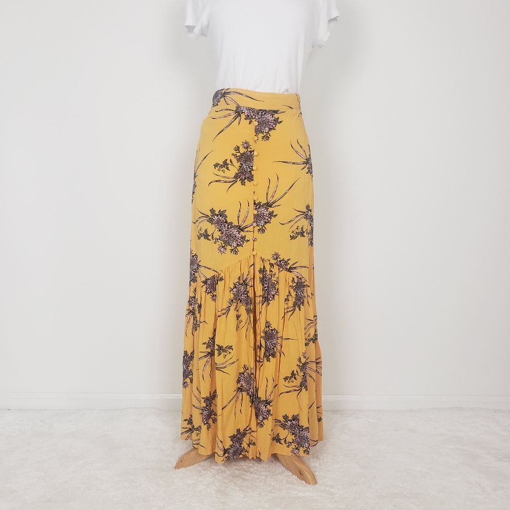 Mustard Floral Maxi Skirt - Women